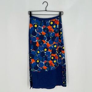 Staud Moulette Abstract Patchwork Retro Fruit Veggies Printed Slit Midi Skirt